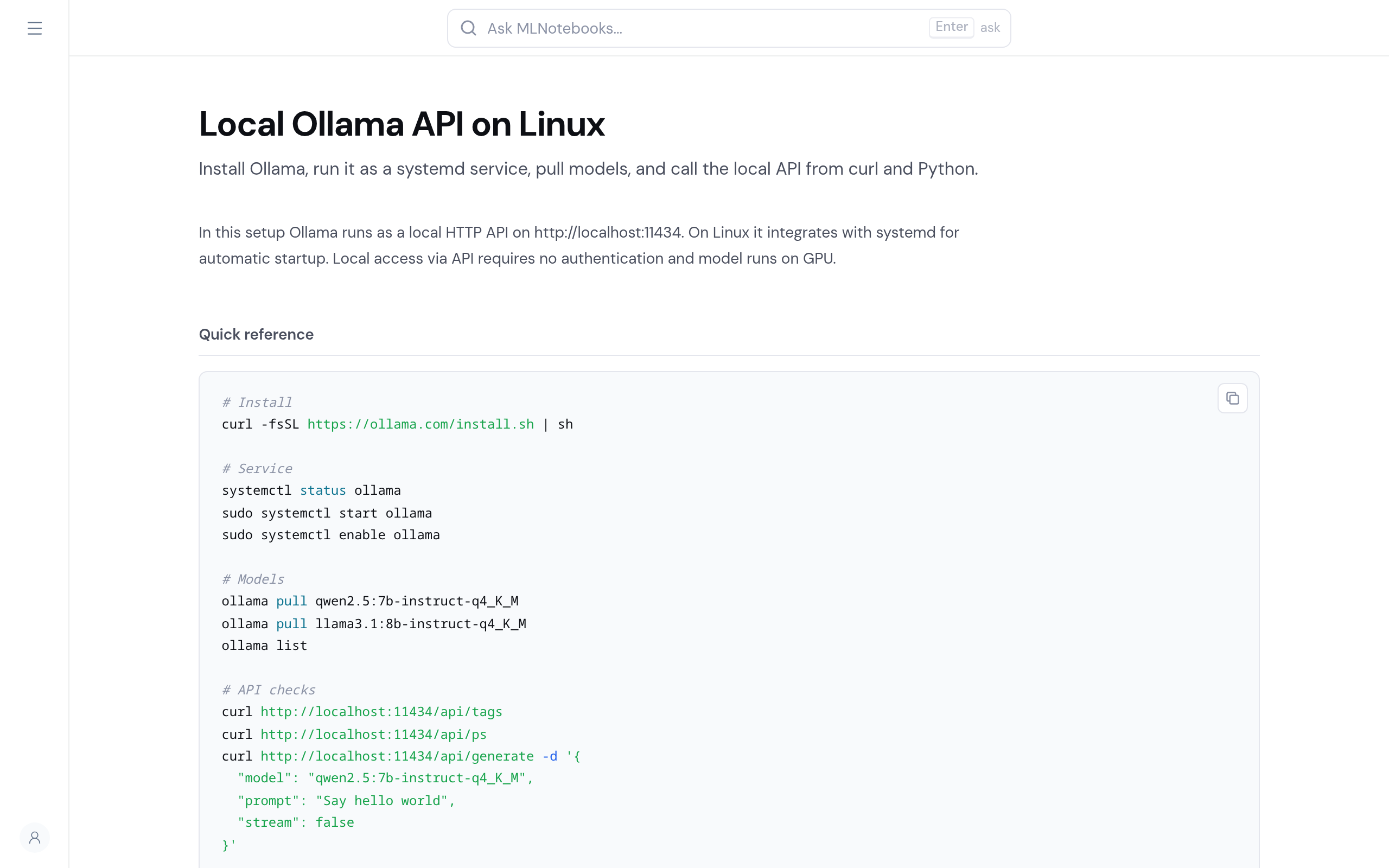 Local Ollama API on Linux screenshot
